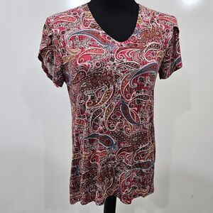 Kuotai Soft Paisley Floral Multicolored Top Size Medium Cottagecore Boho Y2k